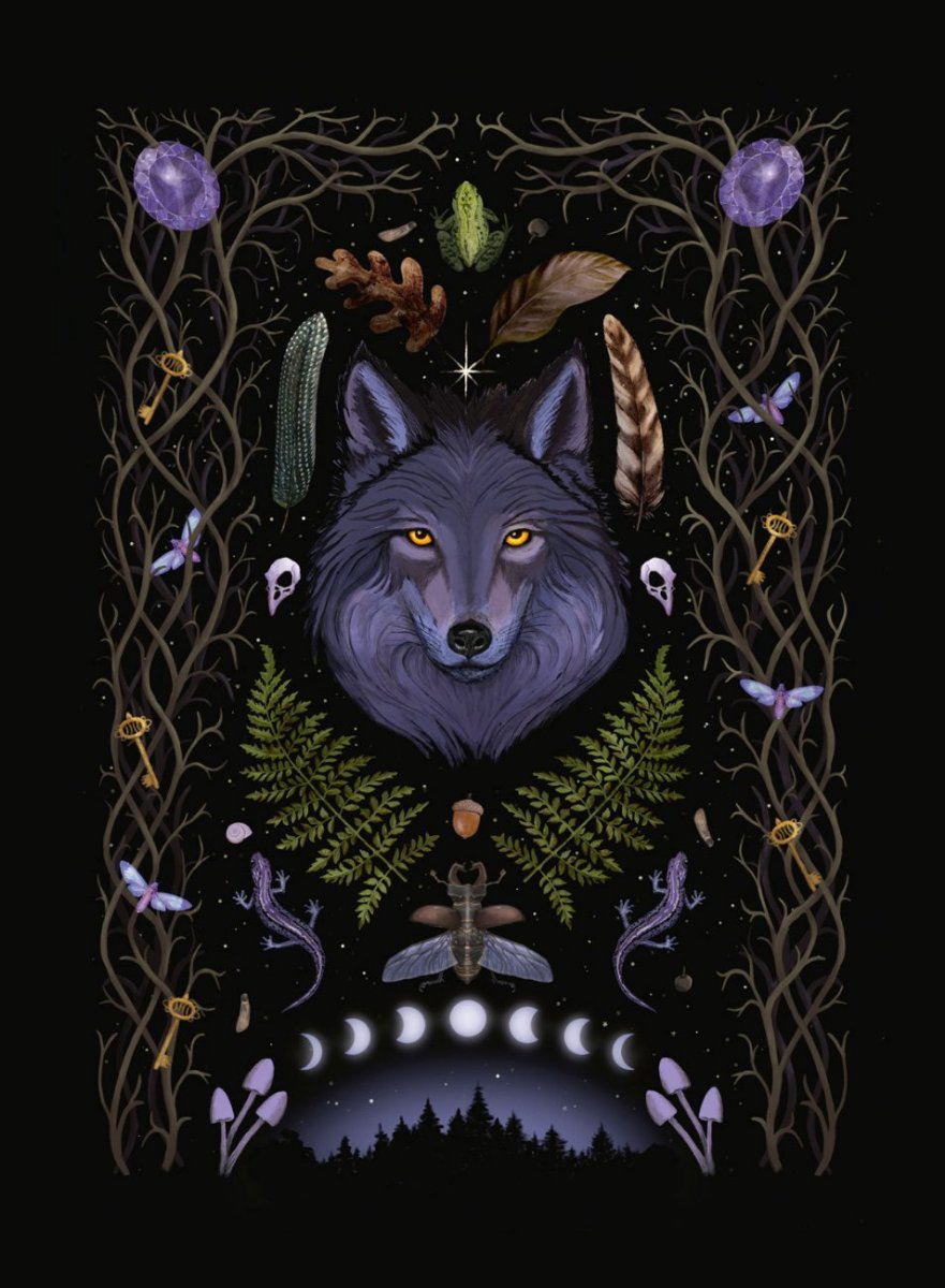 Art Print Lunar Wolf Spirit Animal - customizable birthday gift - shamanic astrology animal sign