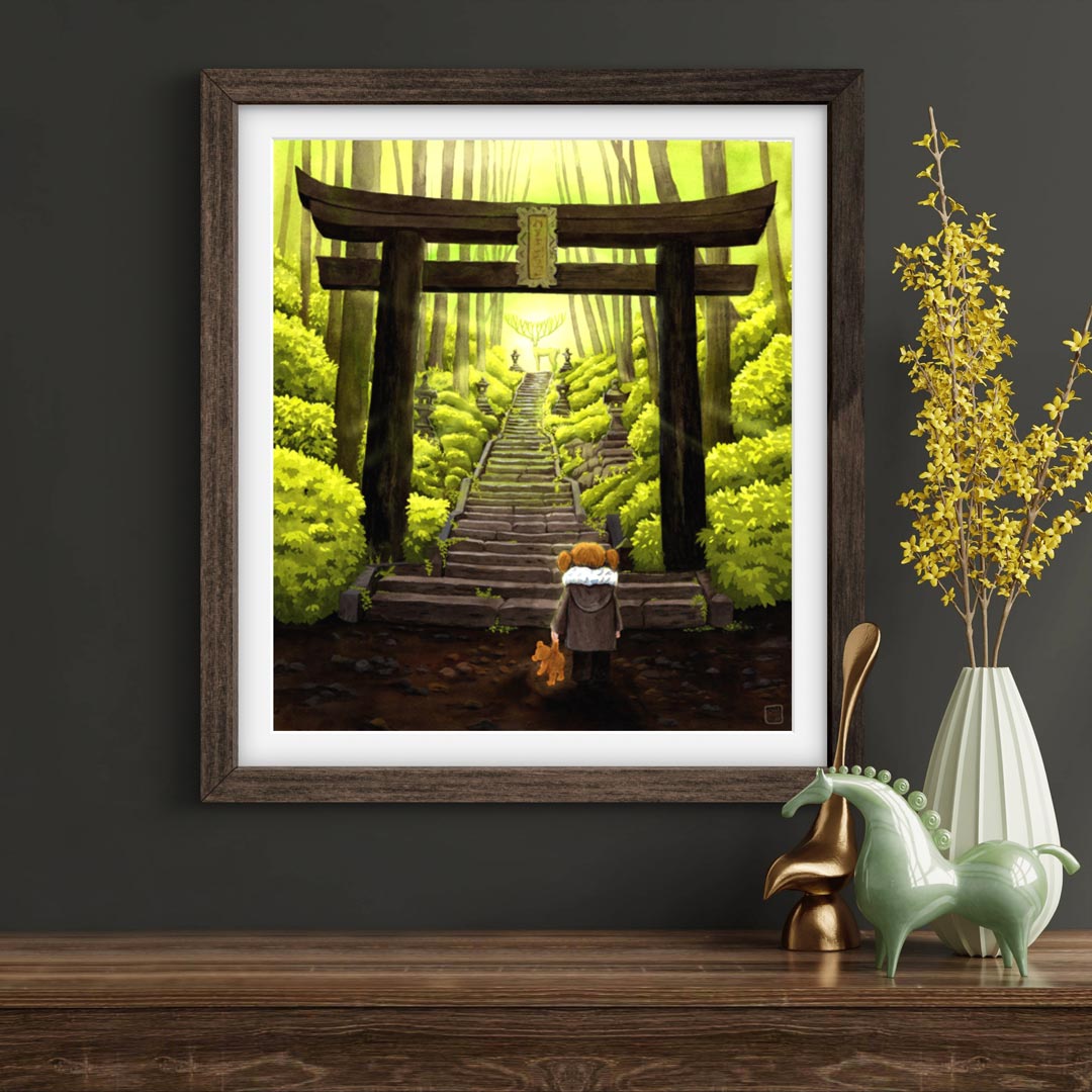 Watercolor 'Shinto Gate' art print 37x41 cm - hand signed and limited