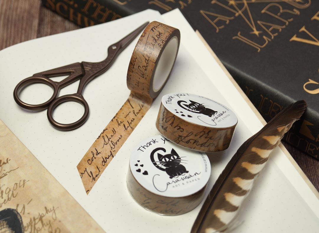 Dark Academia Washi Tape Vintage Handwriting, Gothic Bullet Journaling
