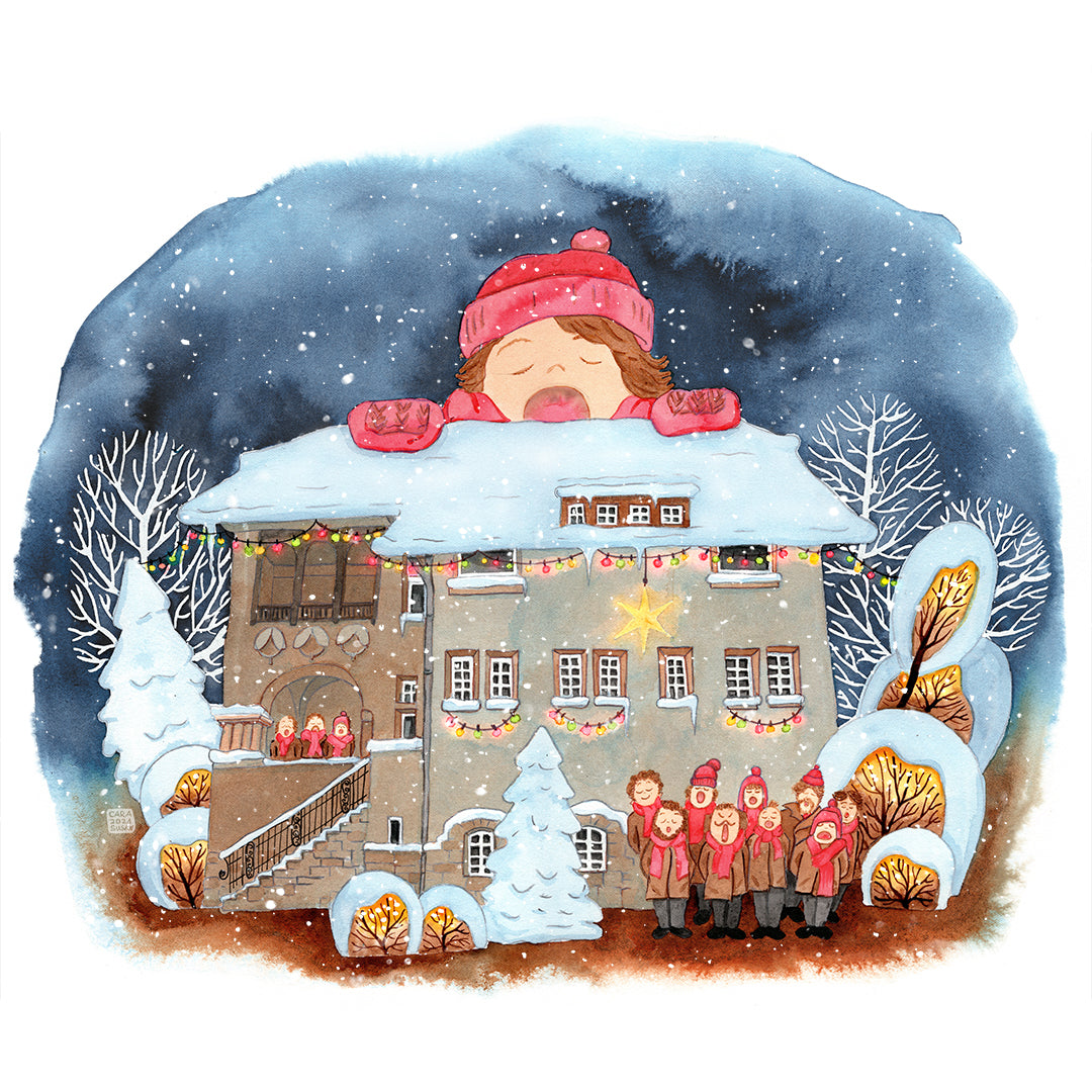 Weihnachtsdeko Kunstdruck Weihnachtssingen Aquarell - festliche Wanddekoration und Geschenk für Chor-Sänger und Musikfreunde