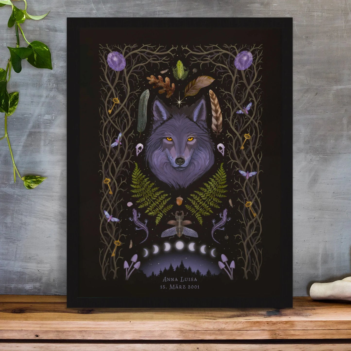 Art Print 'Lunar Wolf' | personalisierbar | Geburtstagsgeschenk Seelentier | Gothic Deko - Carasusan