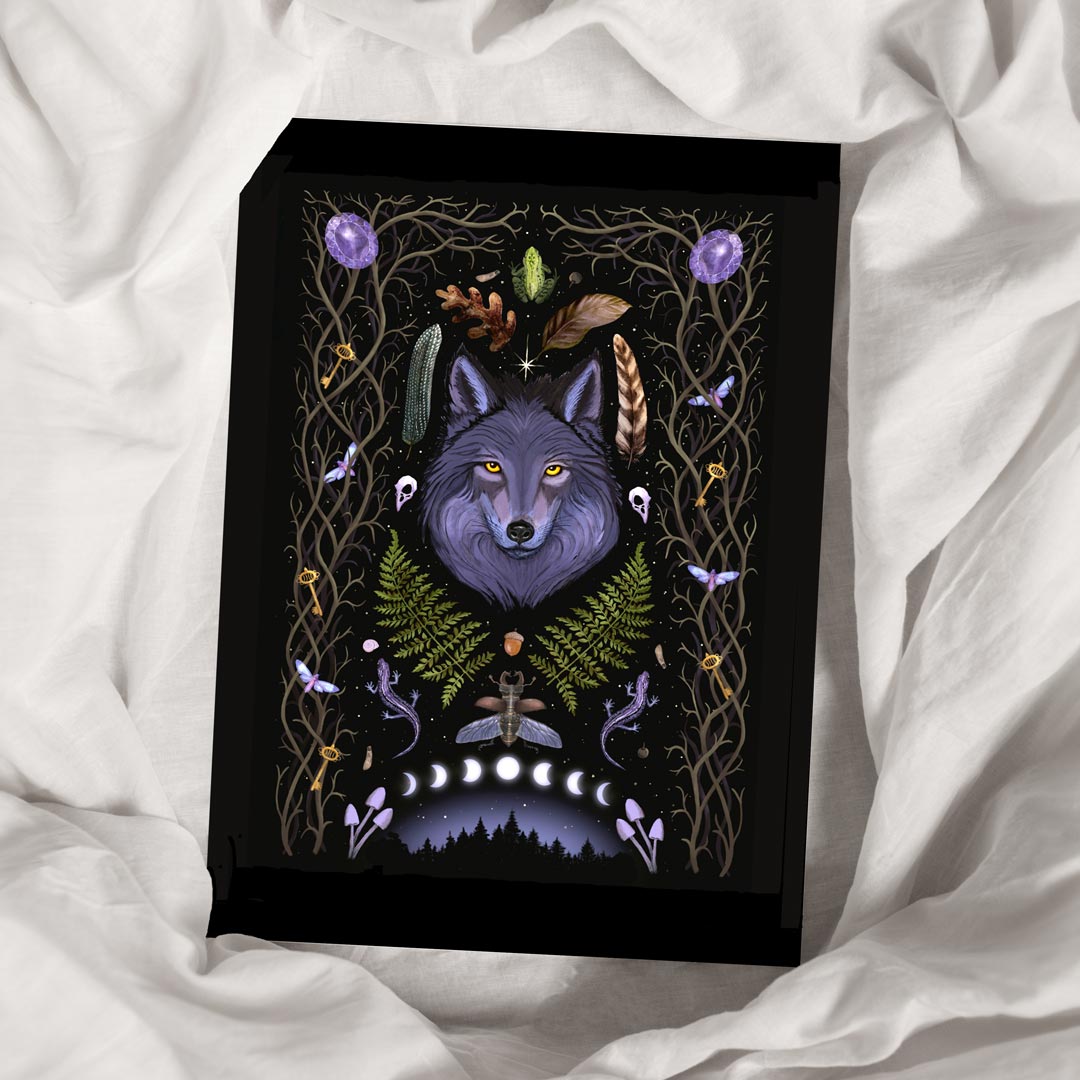 Art Print Lunar Wolf Spirit Animal - customizable birthday gift - shamanic astrology animal sign