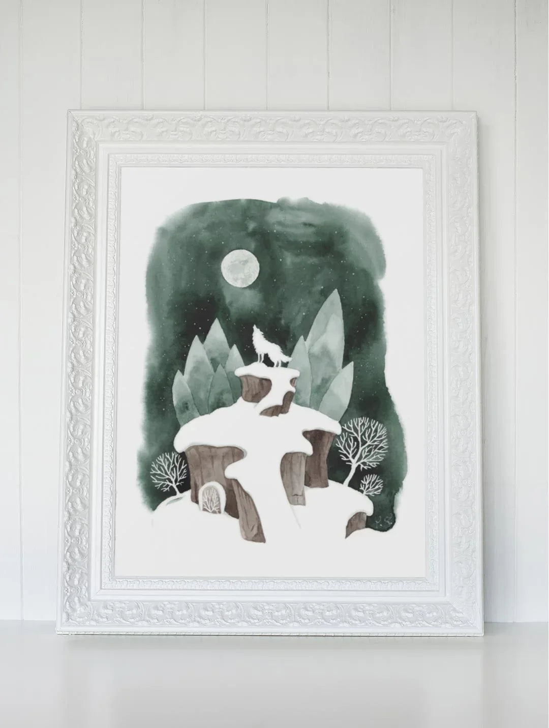 Kunstdruck Wolfsmond | minimalistische Winterlandschaft mit Witchy Vibes - Carasusan