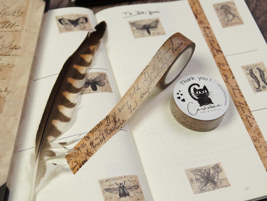 Dark Academia Washi Tape Vintage Handwriting, Gothic Bullet Journaling