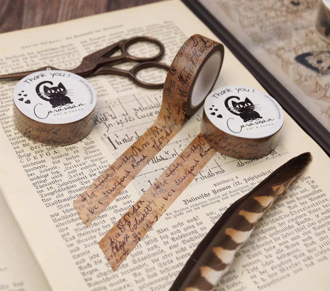 Dark Academia Washi Tape Vintage Handwriting, Gothic Bullet Journaling