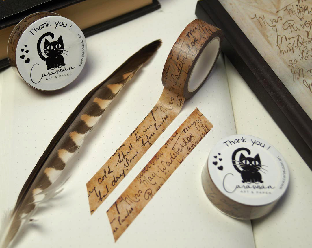 Dark Academia Washi Tape Vintage Handwriting, Gothic Bullet Journaling