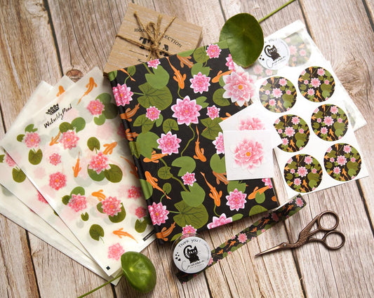Journaling Set 'Water Lily' | 72 matching stickers and washi tape | eco friendly on recycled paper and bio foil - bullet pattern journal