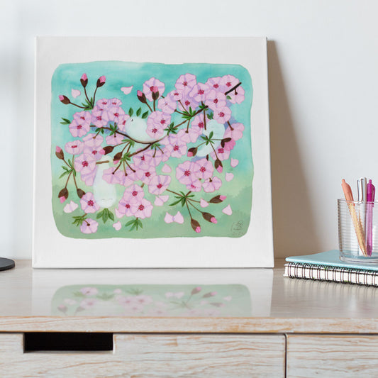 Canvas Art Print Spring 'Cherry Bloom and Tree Spirits' 40x40 cm | on stretcher frame