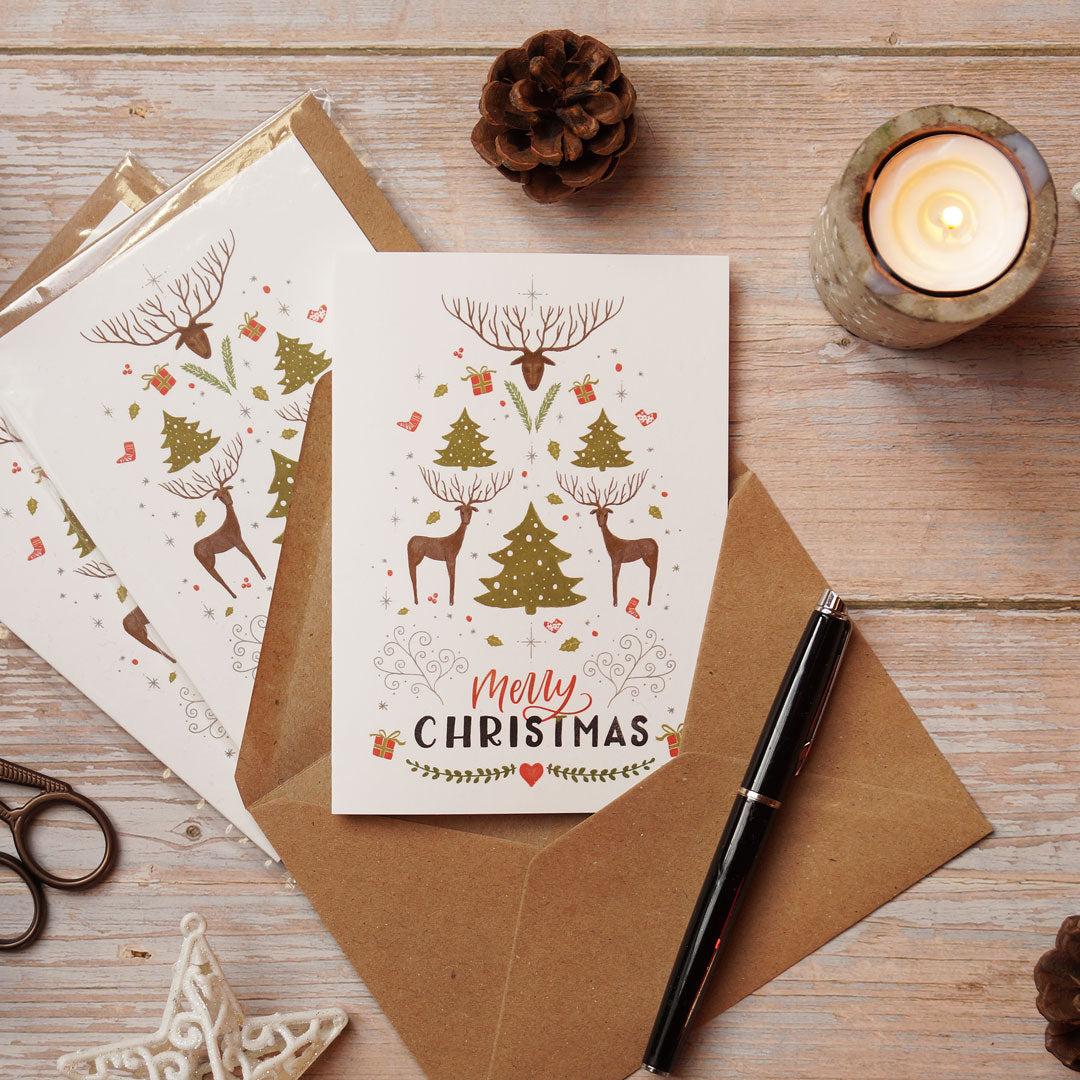 Weihnachtskarte 'Hirsch' mit Umschlag aus Kraftpapier | DinA6 | umweltfreundlich