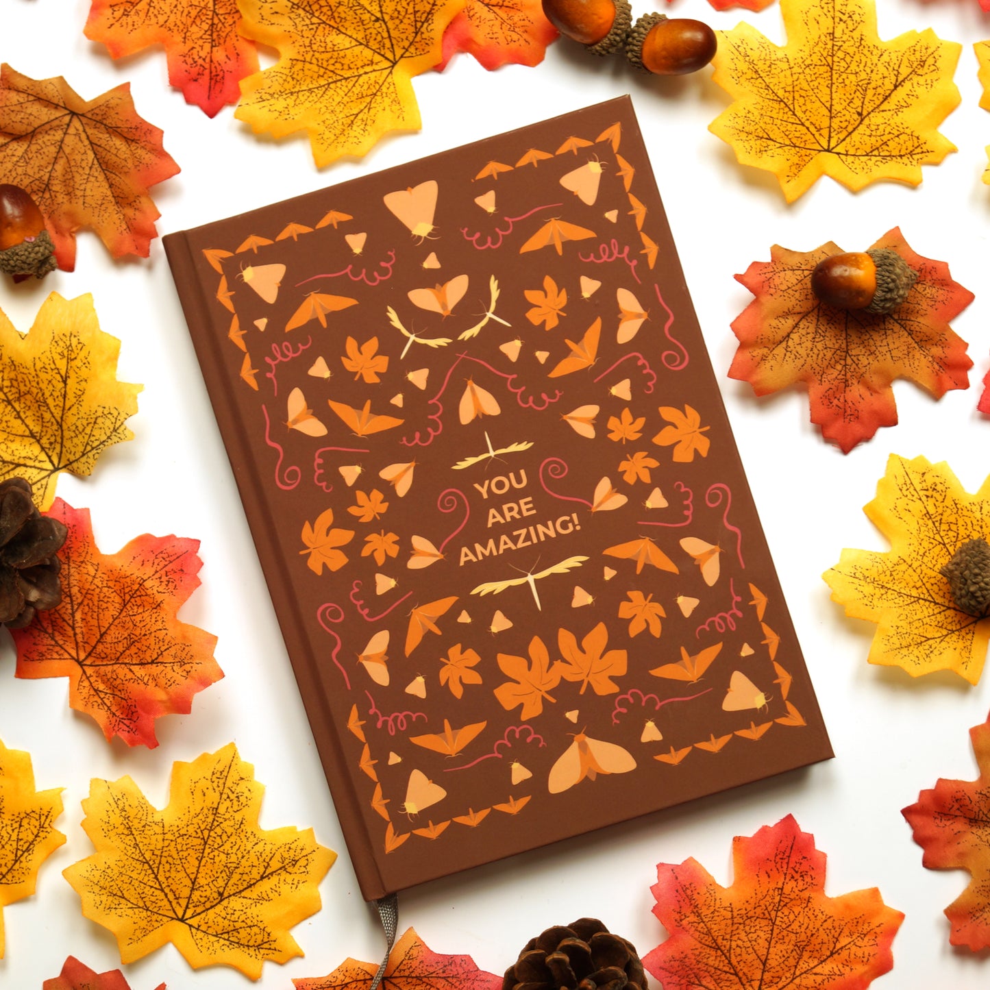 Journaling Set Herbst | Notizbuch mit Punktraster, Washi Tape und passende Sticker Herbstlaub und Nachtfalter | Boho