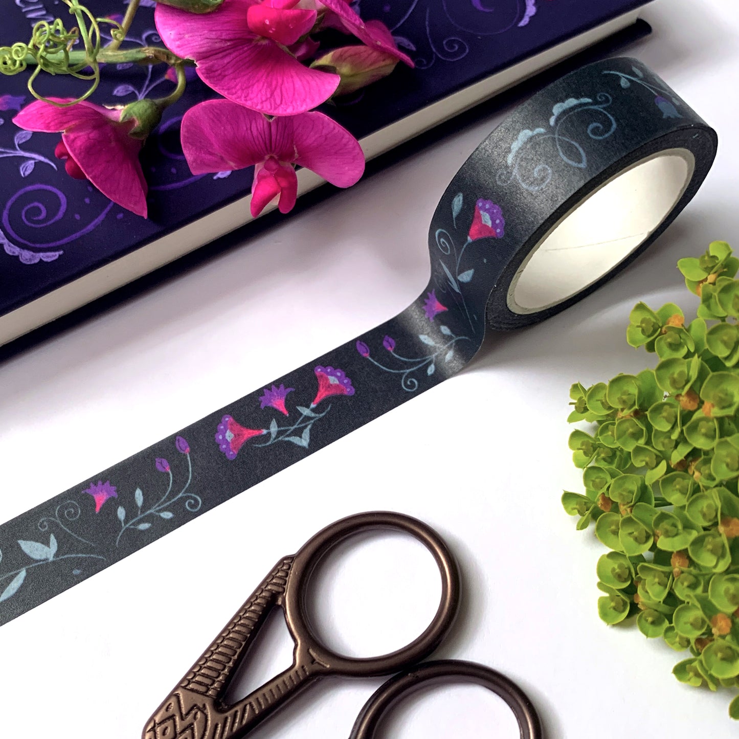 Floral Pattern Washi Tape - Folklore Dark Blue - 10mx15mm