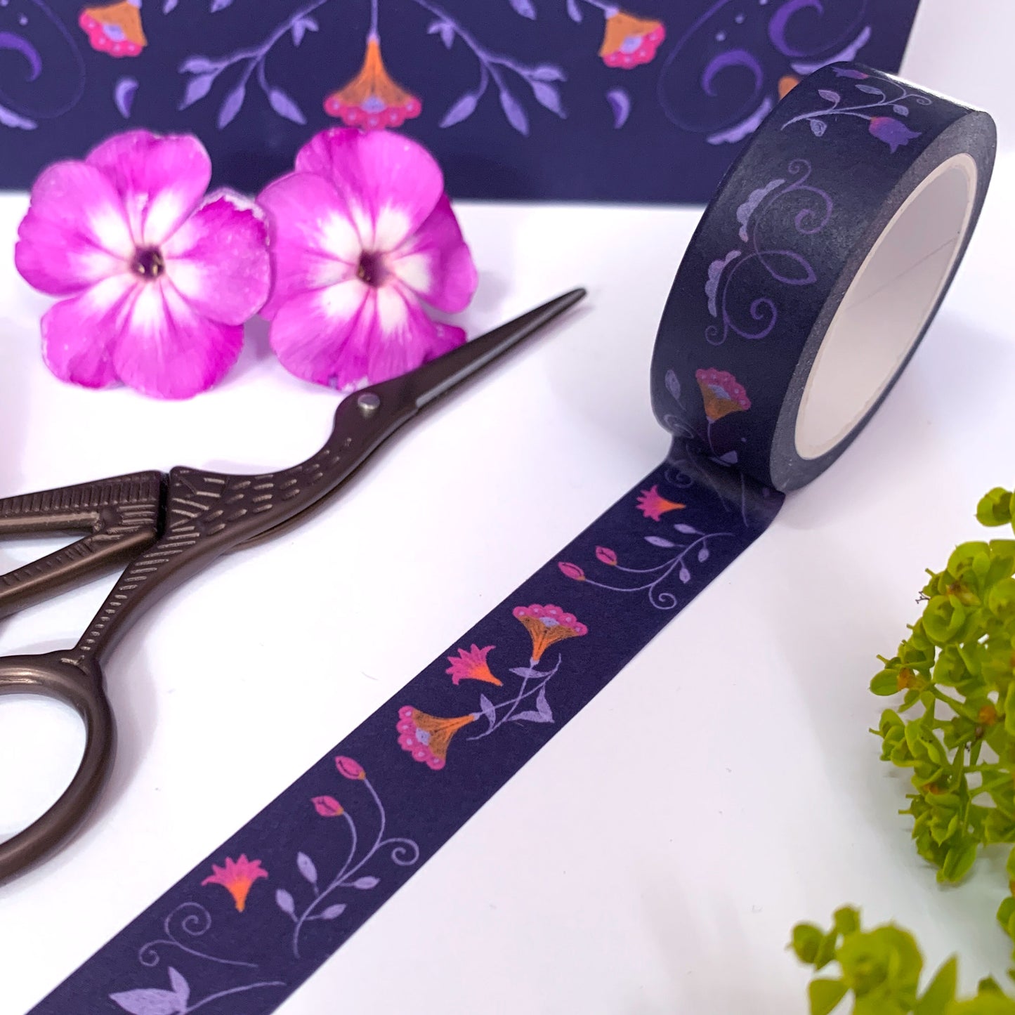 Washi-Tape mit Blumenmuster - Folklore violett - 10mx15mm