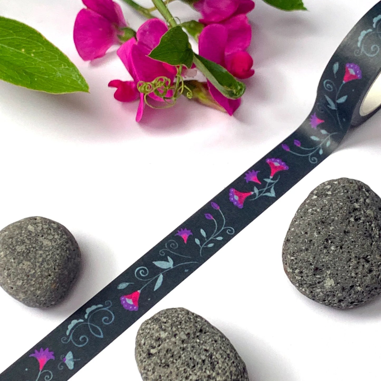 Washi-Tape mit Blumenmuster - Folklore dunkelblau - 10mx15mm - Carasusan