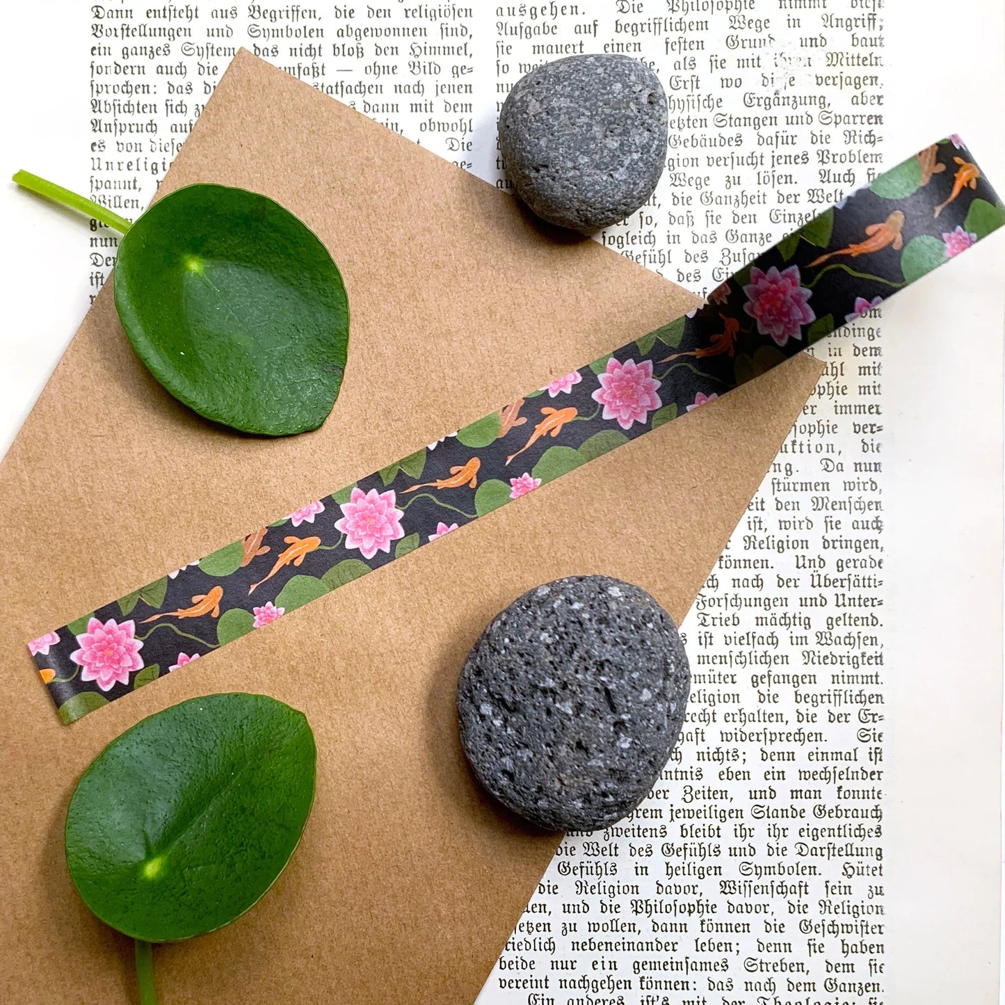 Washi-Tape mit Seerosen und Koi - 10mx15mm - Carasusan