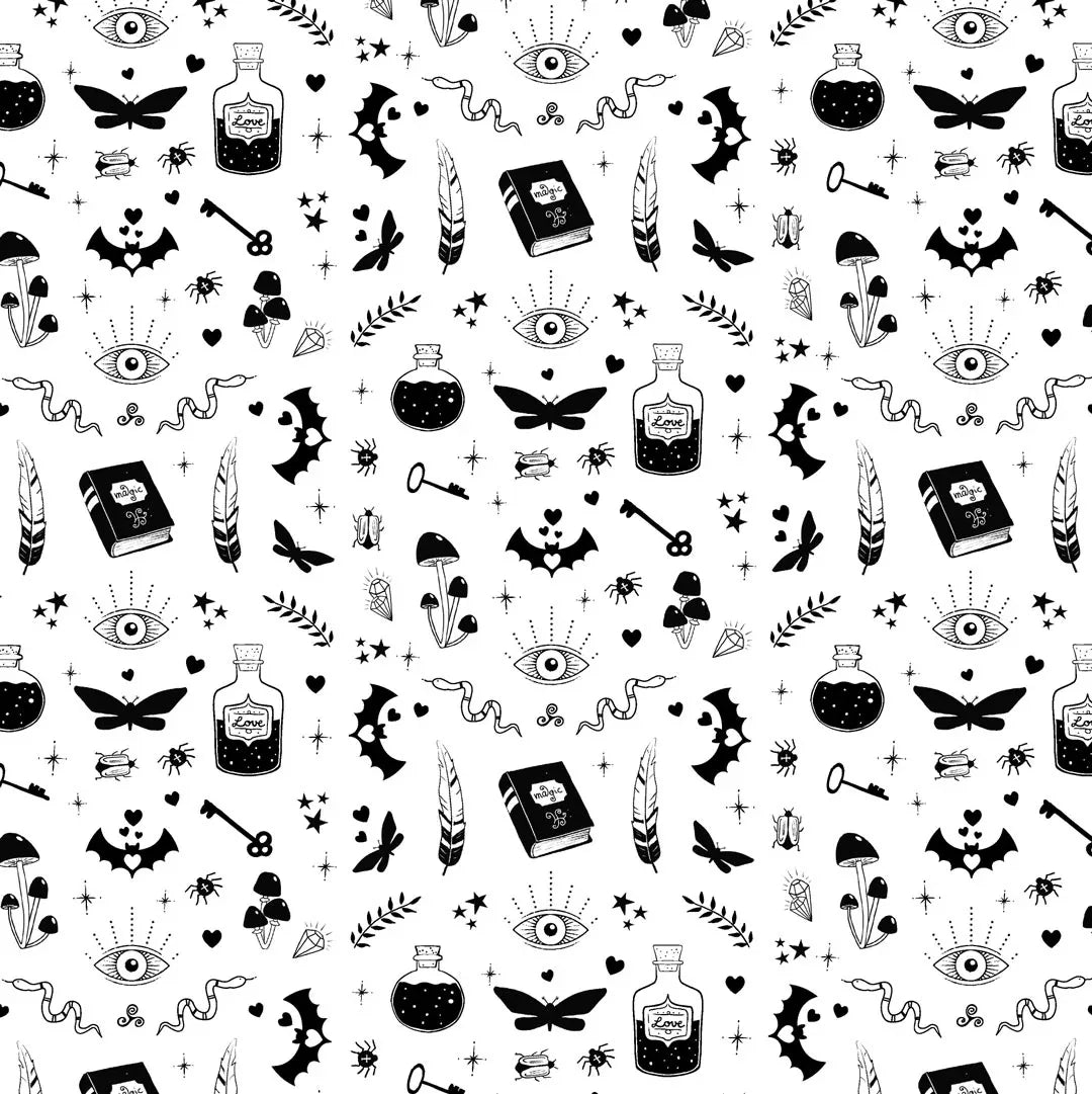 Geschenkpapier mit magischen Symbolen 'Witchy Things' | 50x70cm | weiß - Carasusan