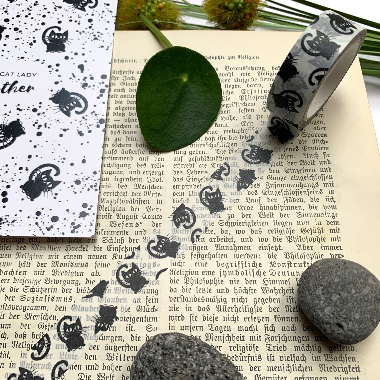 Washi-Tape-Set mit niedlichen Katzen | schwarz-gold und minimalistisch schwarz-weiß| 10mx15mm - Carasusan