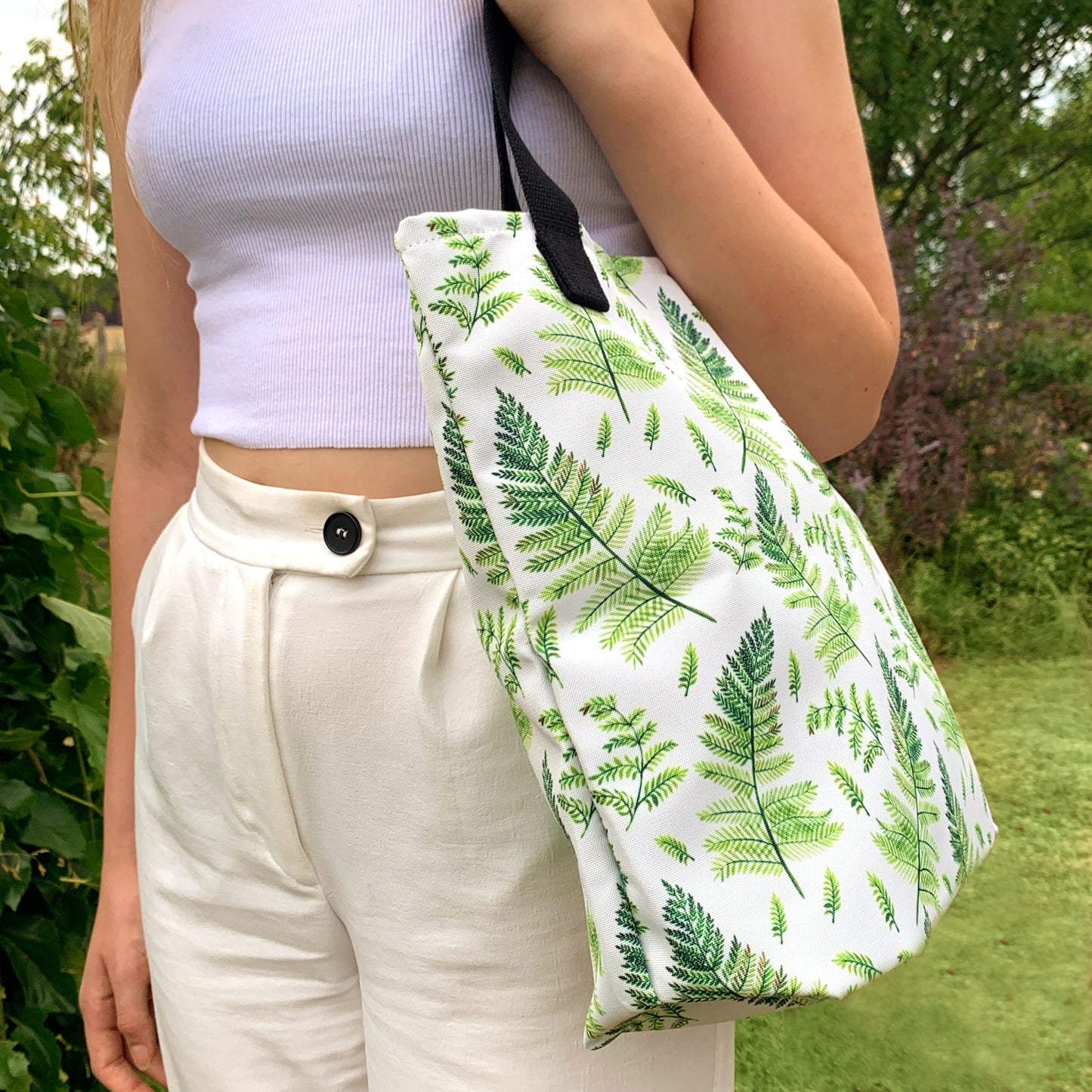 Large Tote bag with botanical fern illustratione in Dark Academia Style - Garden Core - Cottage Core