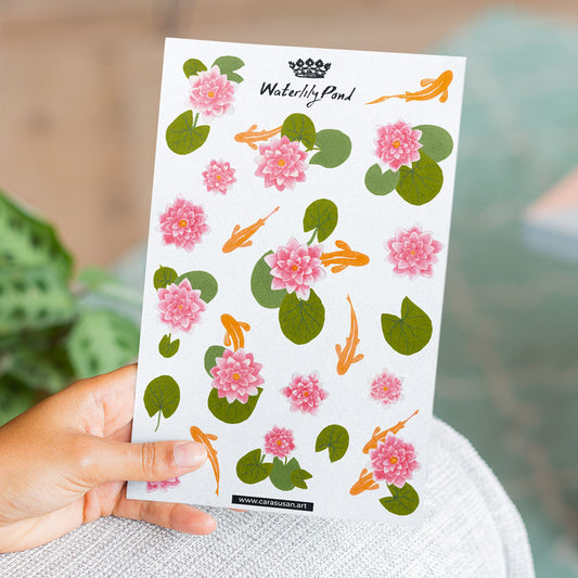 Sticker sheet with waterlilies and goldfish | Bullet journal supplies | Scrapbooking