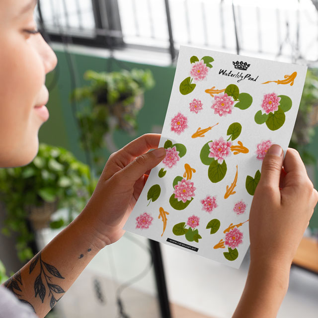 Sticker sheet with waterlilies and goldfish | Bullet journal supplies | Scrapbooking