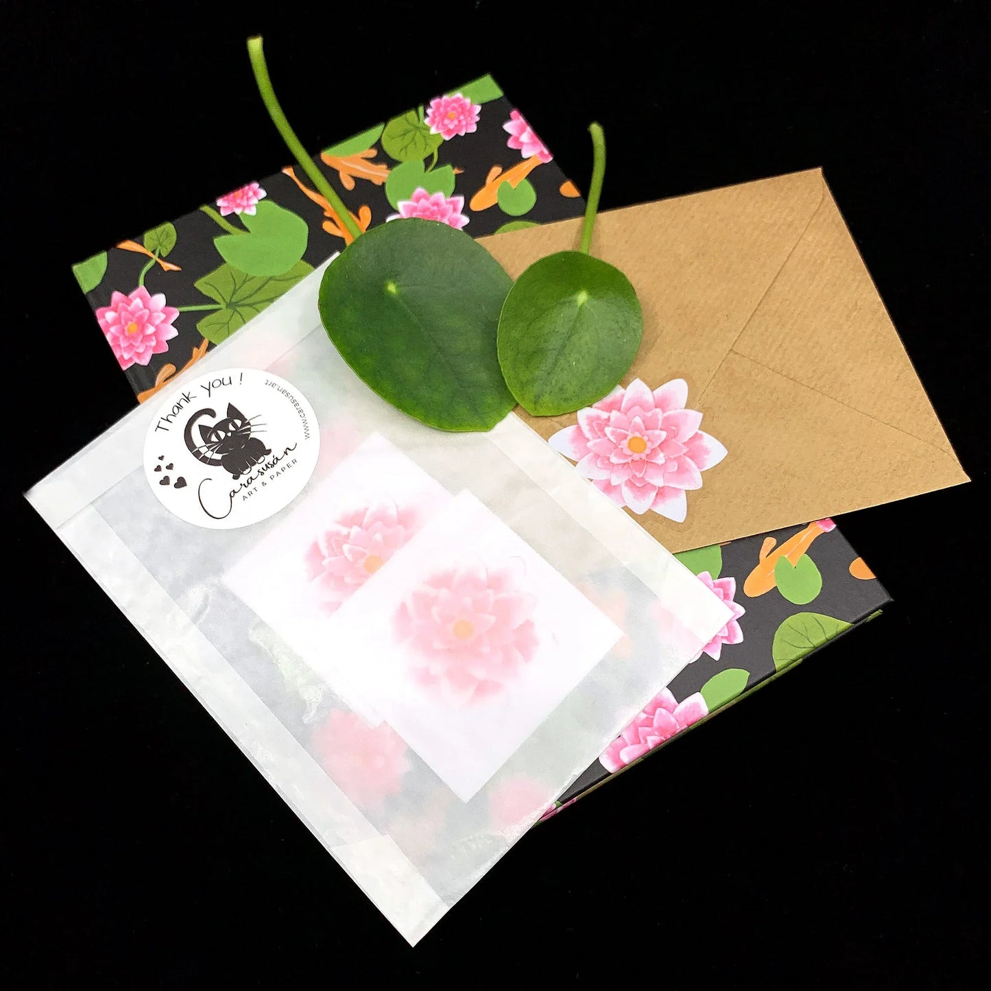 Sticker 'Waterlily', 3 Stück, transparent ca. 5x5cm Seerose in Aquarell - Carasusan