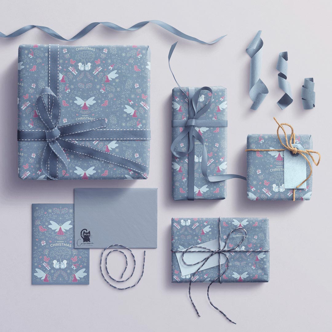 Christmas wrapping paper, light blue, christmas fairies - Weihnachts-Geschenkpapier hellblau