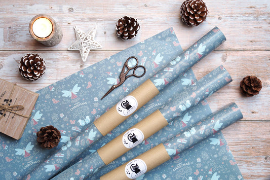 Christmas wrapping paper, light blue, christmas fairies - Weihnachts-Geschenkpapier hellblau
