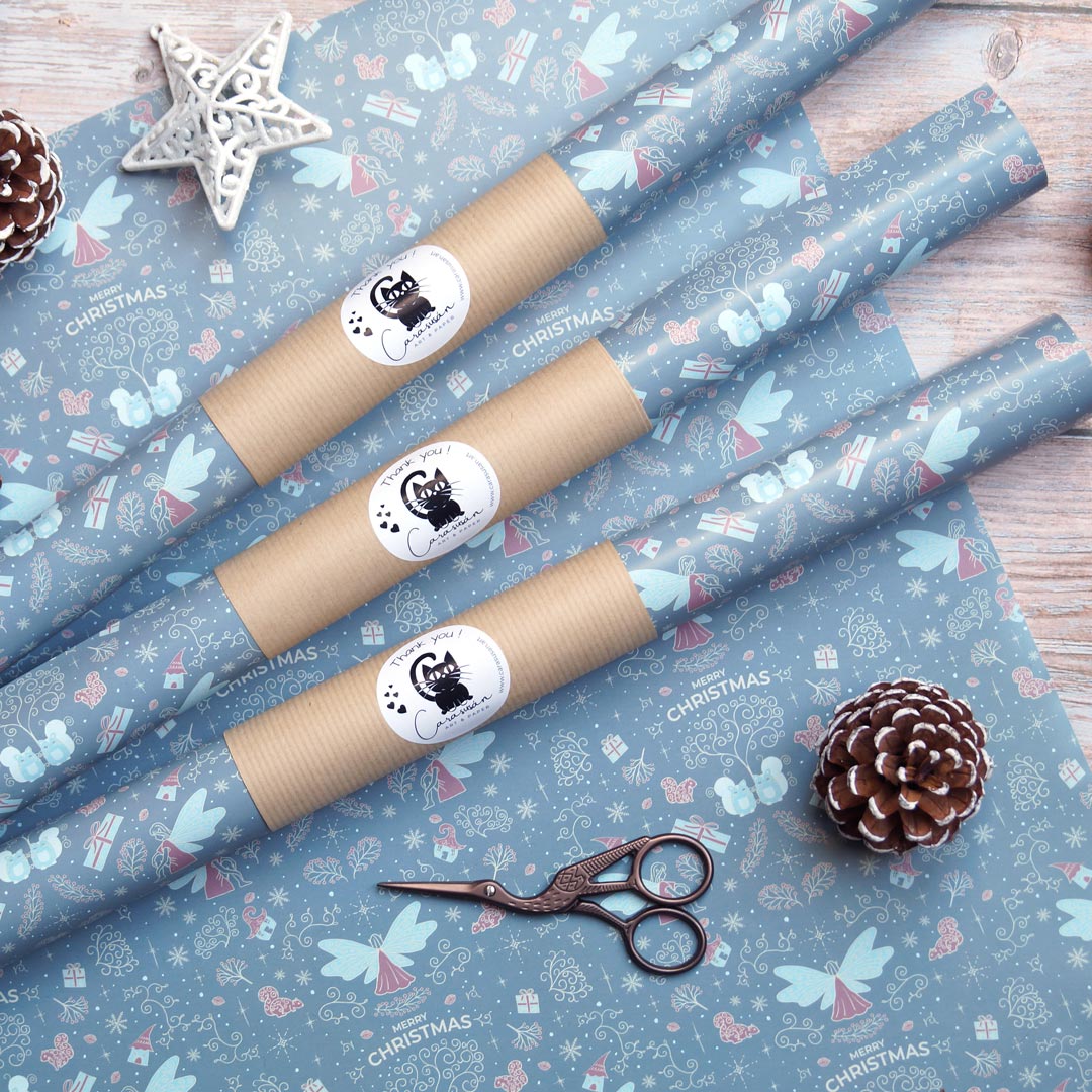 Christmas wrapping paper, light blue, christmas fairies - Weihnachts-Geschenkpapier hellblau