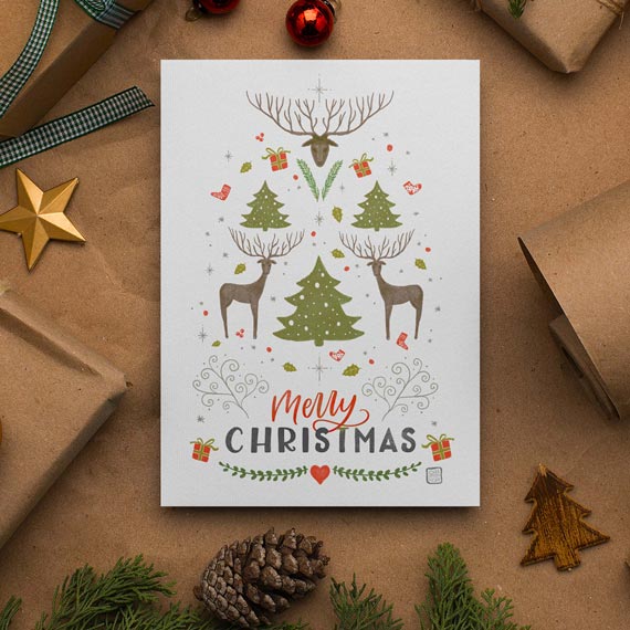 Weihnachtskarte 'Hirsch' mit Umschlag aus Kraftpapier | DinA6 | umweltfreundlich