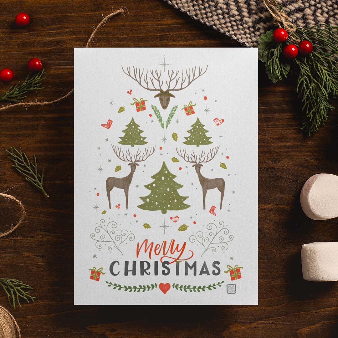 Weihnachtskarte 'Hirsch' mit Umschlag aus Kraftpapier | DinA6 | umweltfreundlich