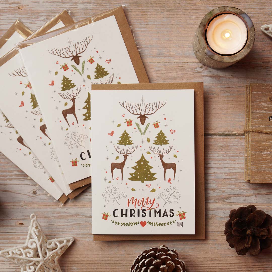 Weihnachtskarte 'Hirsch' mit Umschlag aus Kraftpapier | DinA6 | umweltfreundlich