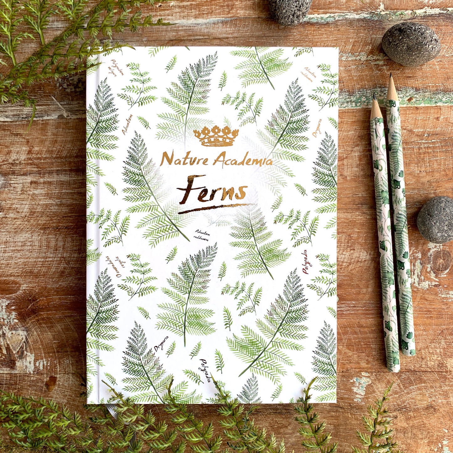 Dot Grid Notebook with fern motifs and gold foil print - white Bullet Pattern Journal DinA5