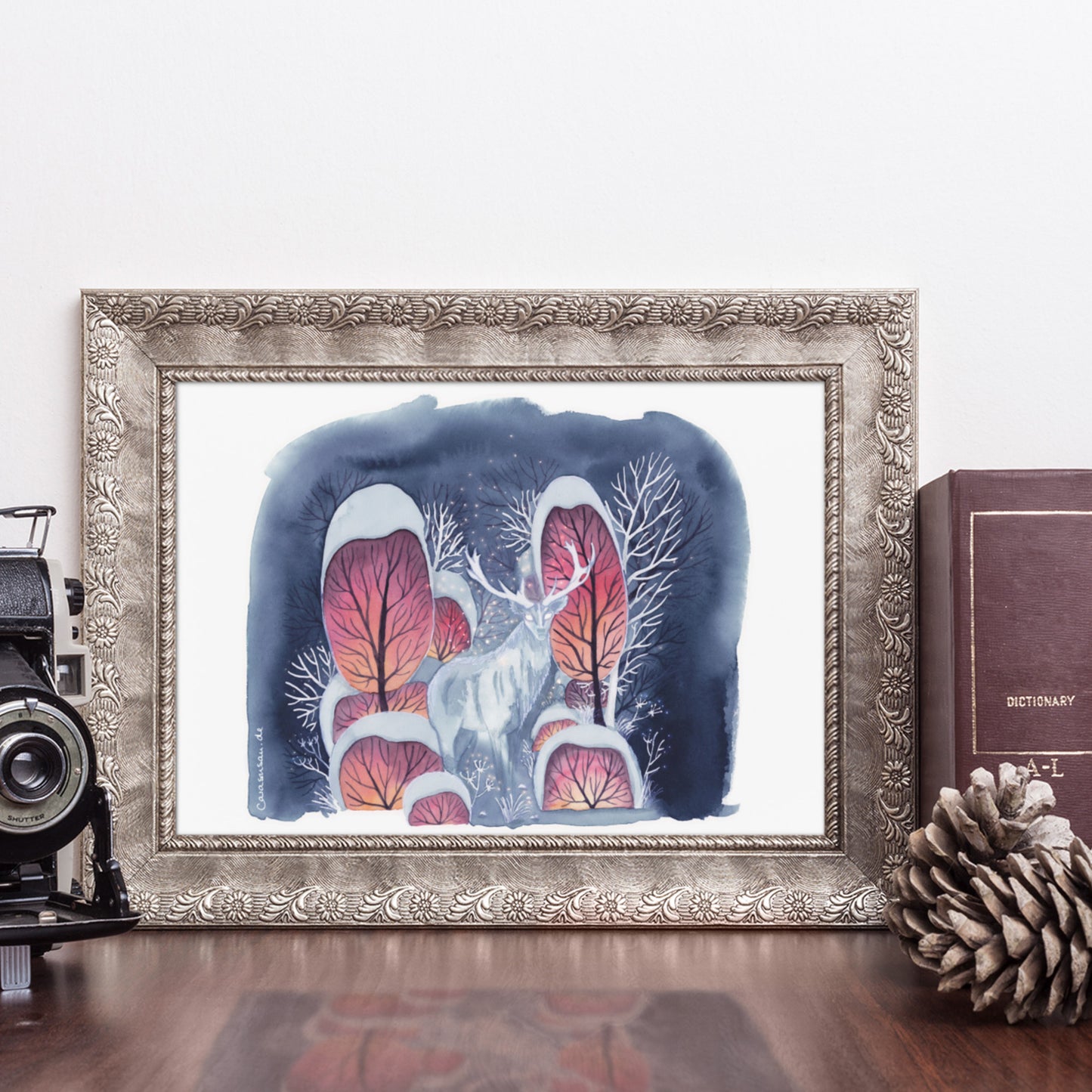 Postkarte Hirsch im Zauberwald | Din A6 | Aquarell magische Winterlandschaft | Winterbild Natur | Kunstpostkarten sammeln