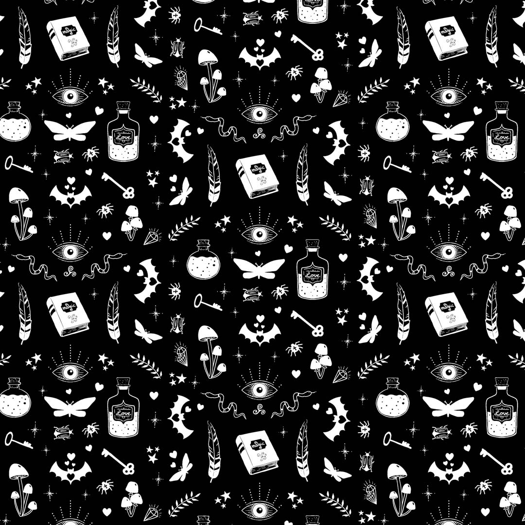 Witchy Geschenkpapier schwarz - Halloween - Witchy Wrapping paper black - magische Symbole - magic Symbols - Geschenkdeko
