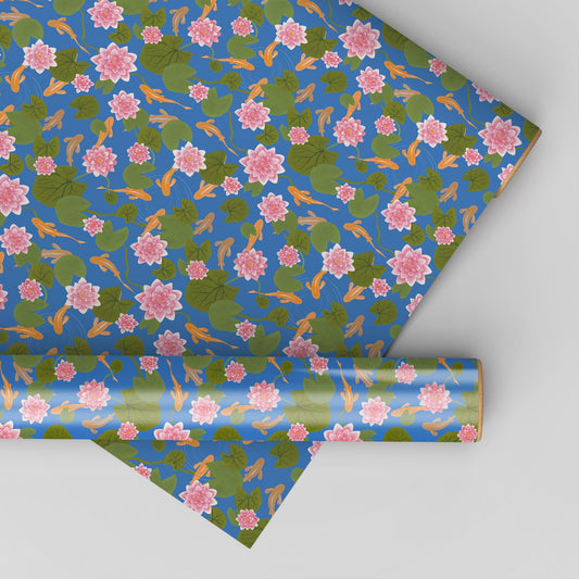 Wrapping paper 'Waterlily' 50x70cm with water lilies and goldfish