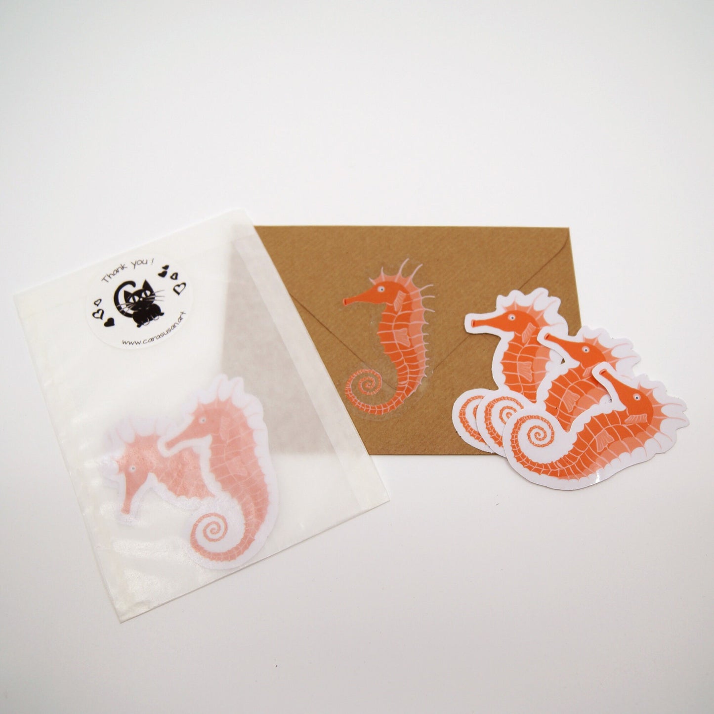 Sticker 3 pieces seahorse, transparent sticker, 8x5cm