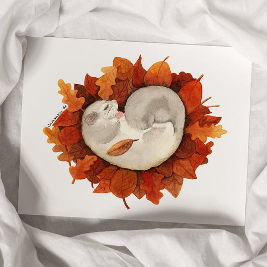 Art print 'Dormouse' | fall watercolor painting | 31x28cm -  hand signed