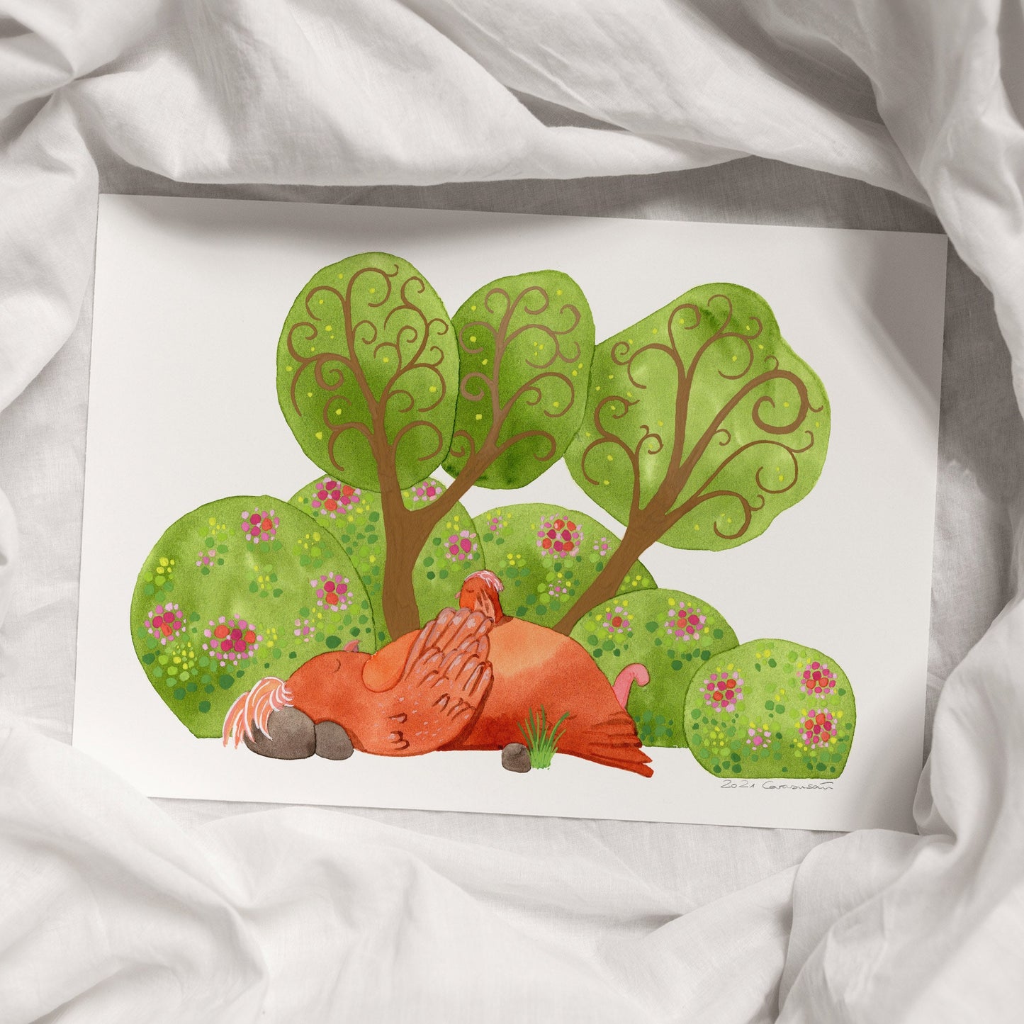 Aquarell 'Nachmittagsschläfchen' 27x20cm Kunstdruck