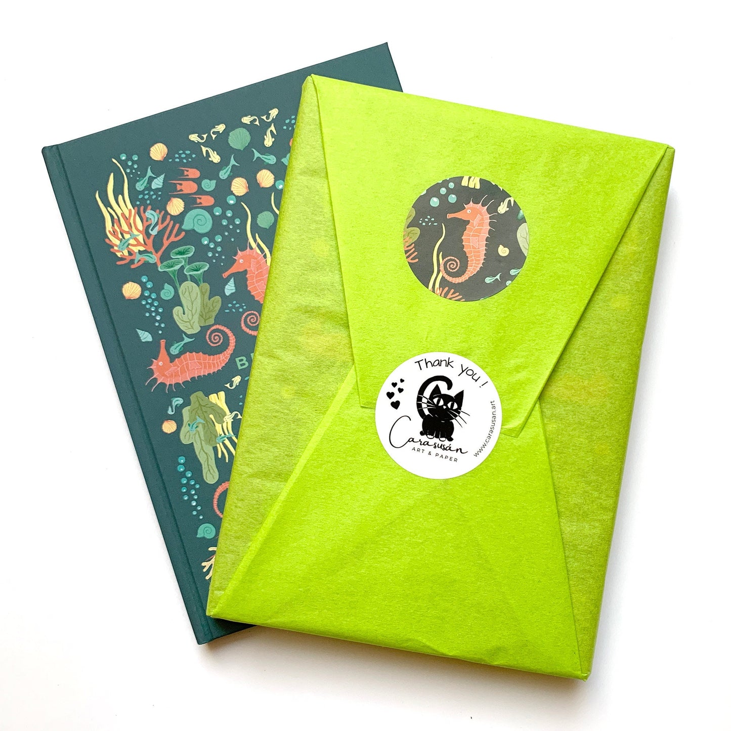 Dot grid journal 'Seahorse' - Notebook with ribbon marker on recycled paper