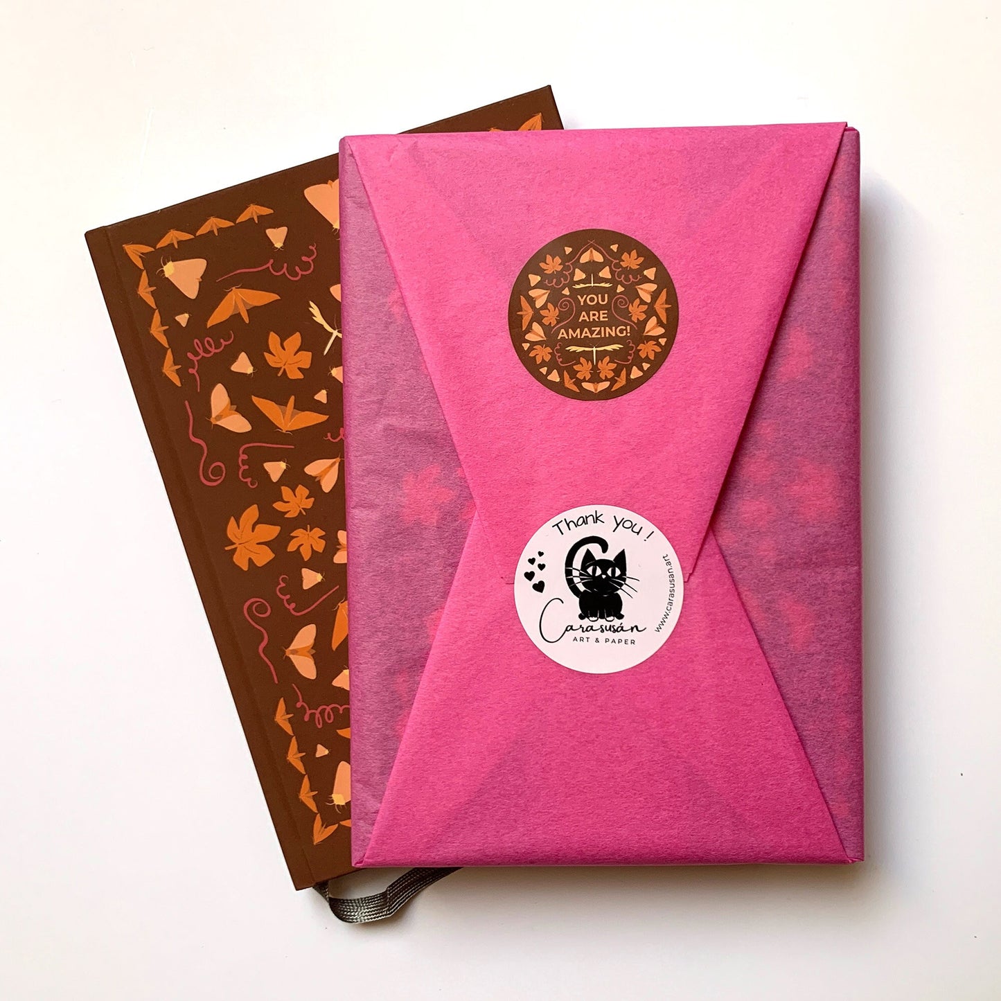 Dot Grid Notebook 'Autumn' | with ribbon marker on recycled paper | Autumn leaves and moths