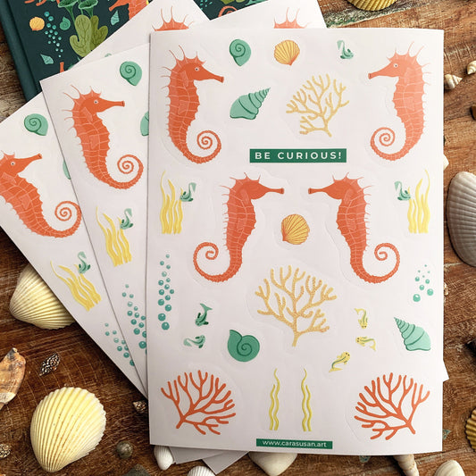 Sticker sheet 'Seahorse', shells and corals for journaling, decoration and more