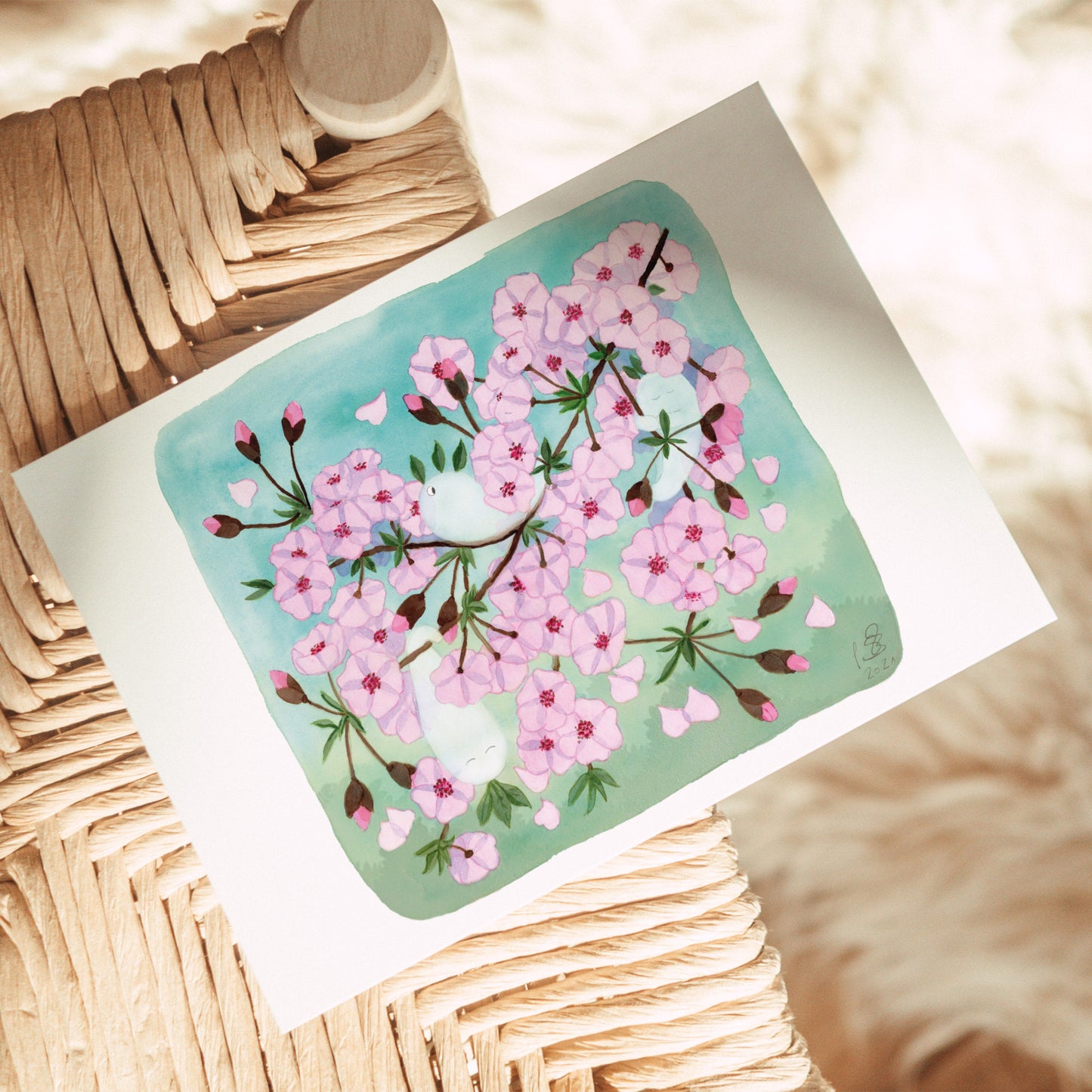 Postkarte 'Kirschblüten Geister' Aquarell DinA6