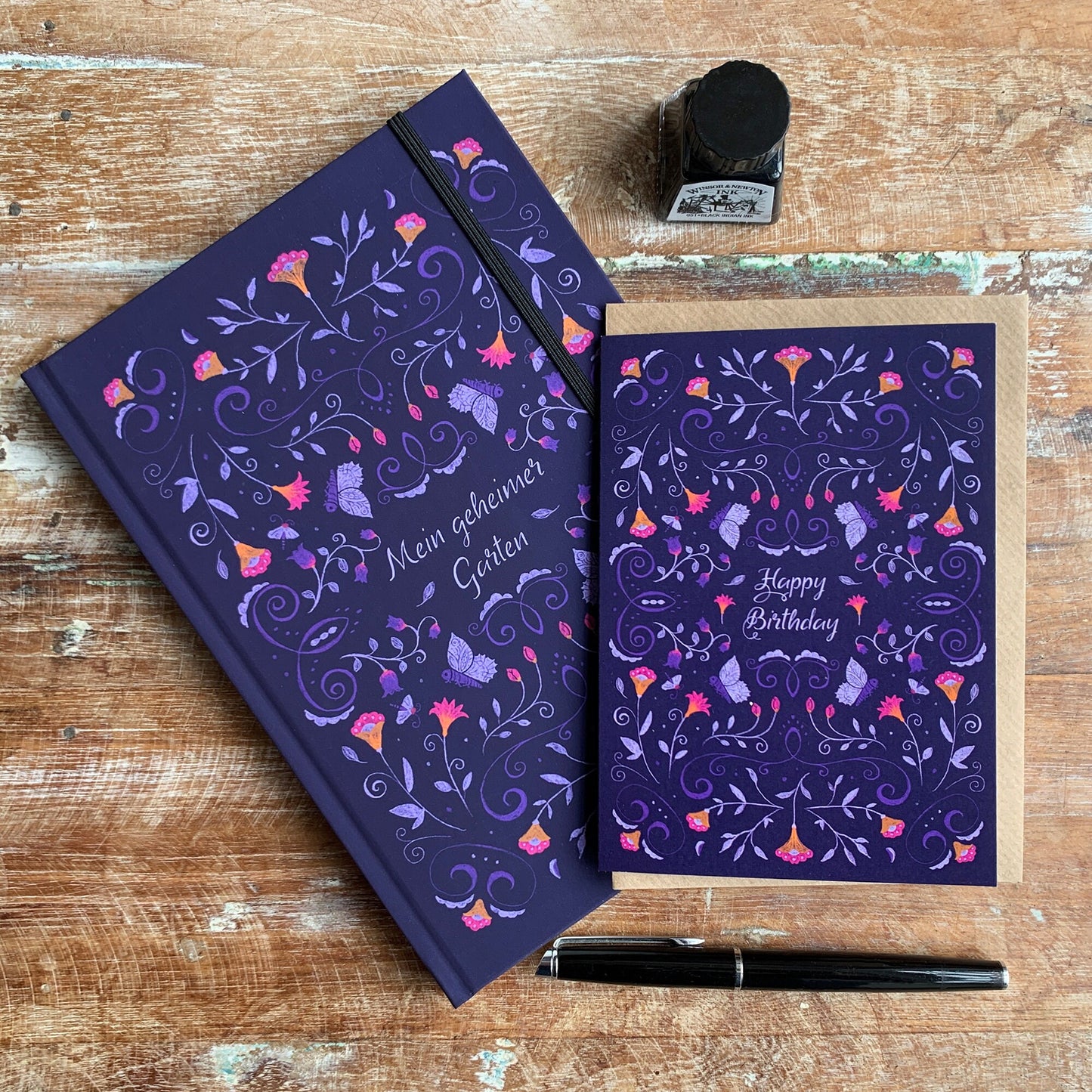 Geburtstagskarte 'Geheimer Garten' DinA6 mit Umschlag aus Kraftpapier
