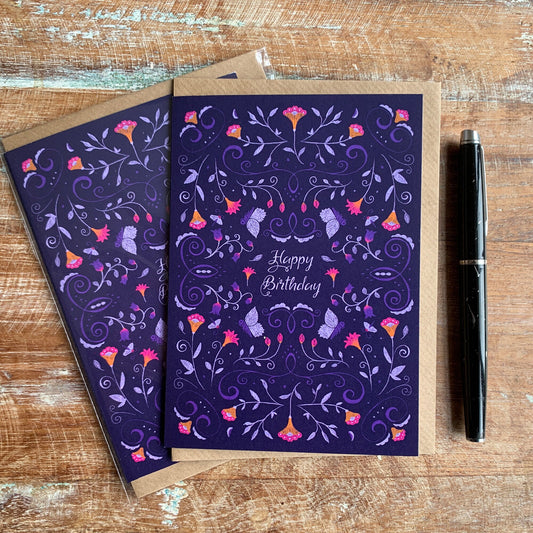 Birthday card 'Secret Garden' DinA6 with envelope made of kraft paper