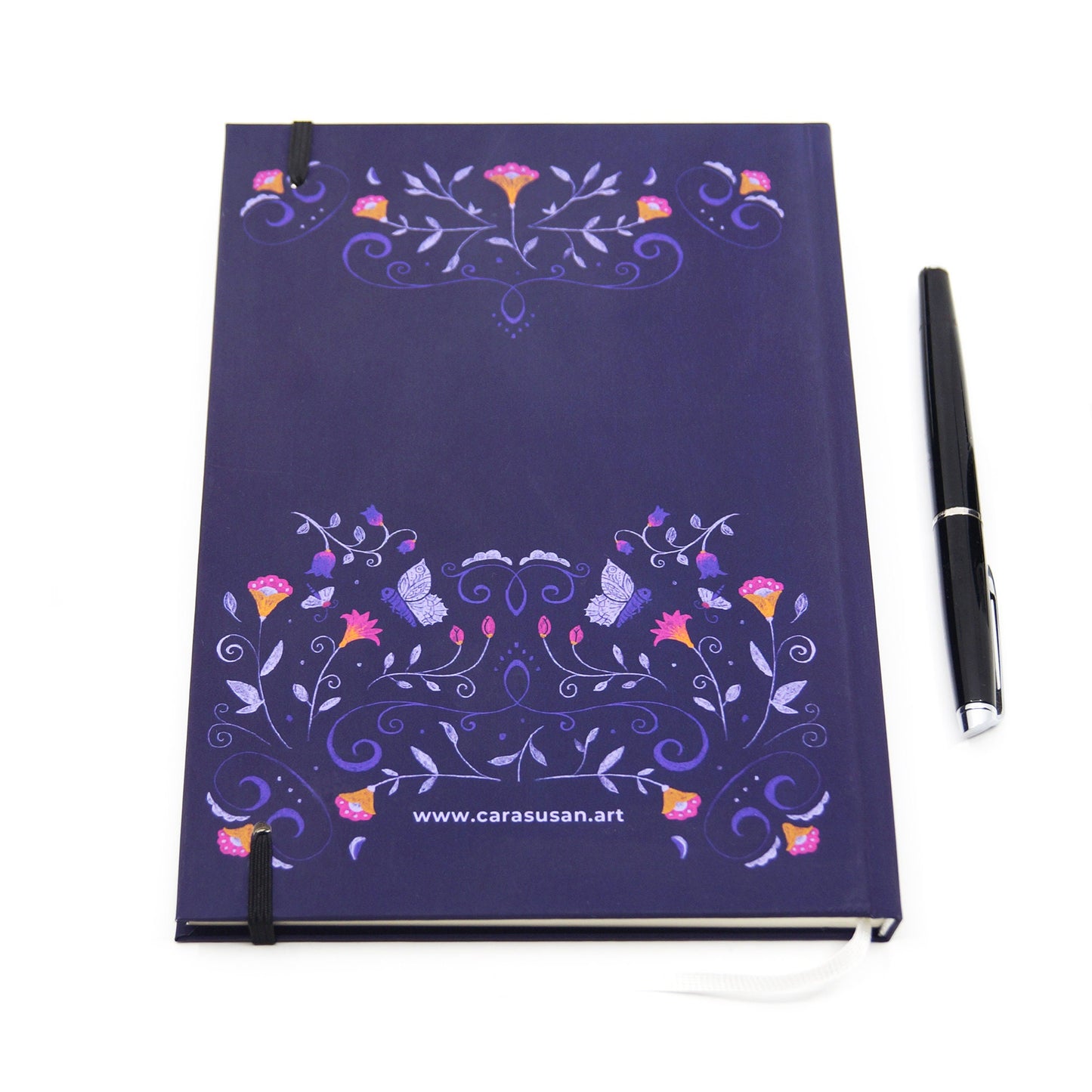 Journal Notizbuch mit Boho Folklore Blumenmuster in violett - für Bullet journaling, Tagebuch, Scrapbook