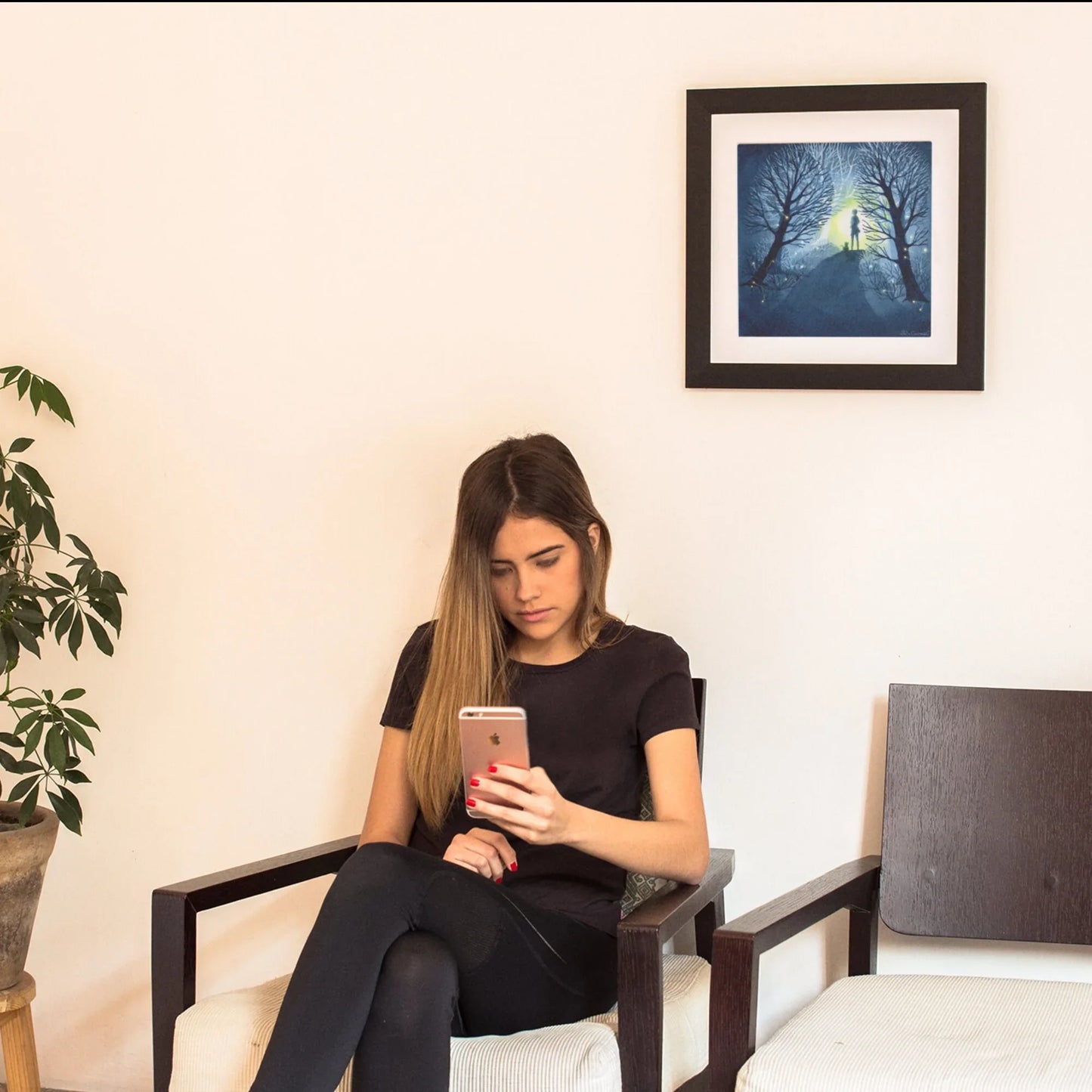 Aquarell 'Glühwürmchen' 30x30cm - Kunstdruck - Nachts im magischen Wald - Carasusan