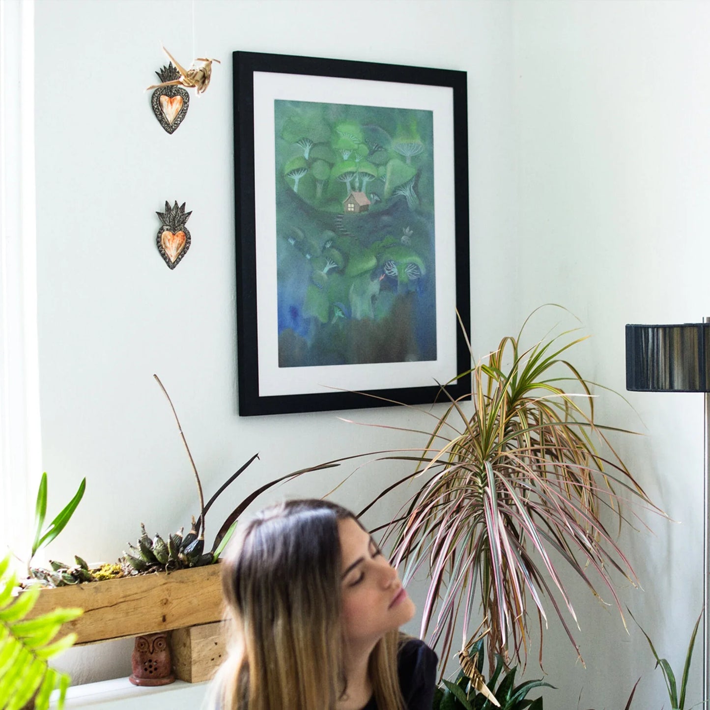 Kunstdruck Hexe im Pilz Wald | auf 300g Aquarellpapier | Wandbild grün | Wítchy Style | Wanddekoration Gemälde | Fantasy Landschaft - Carasusan