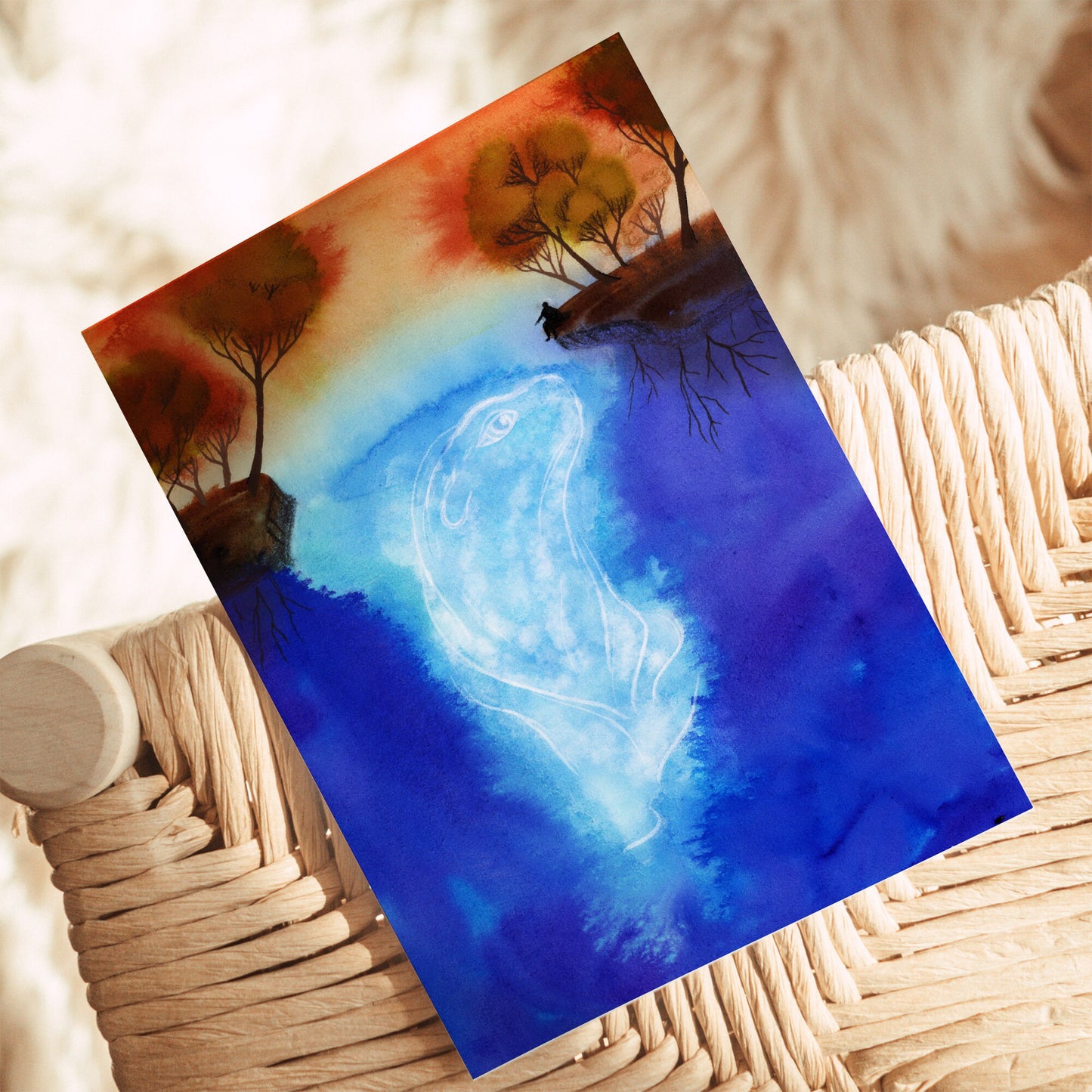Postkarte mit Fantasymotiv 'Geist der Tiefe' Aquarell DinA6