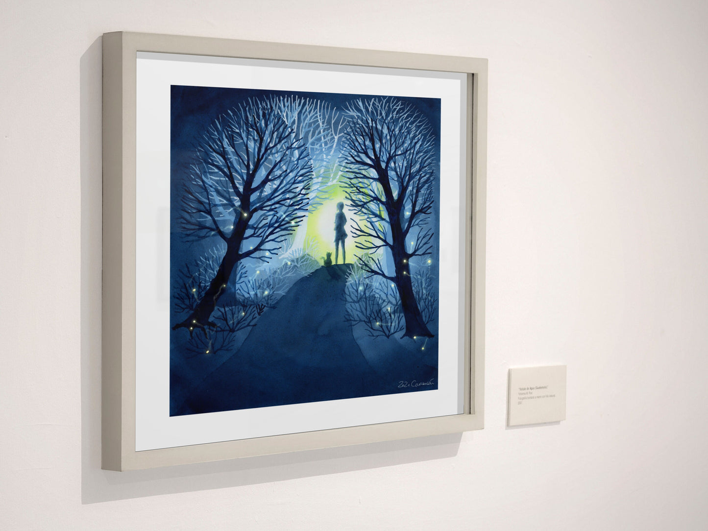 Aquarell 'Glühwürmchen' 30x30cm - Kunstdruck - Nachts im magischen Wald