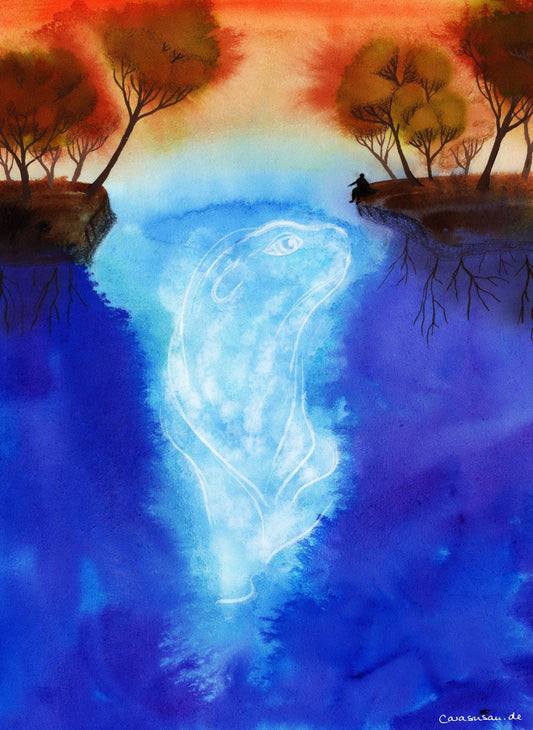 Aquarell 'Wassergeist' Kunstdruck auf feinem Aquarellpapier 25x34cm - Carasusan