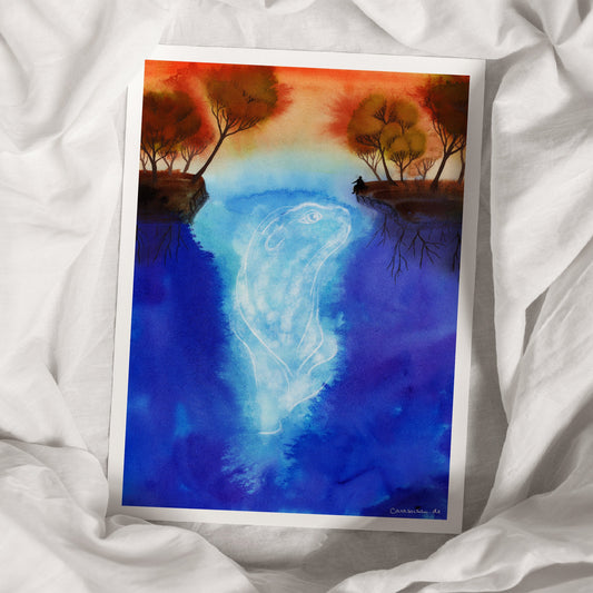 Aquarell 'Geist aus der Tiefe' Kunstdruck auf feinem Aquarellpapier 25x34cm  - handsigniert und limitiert